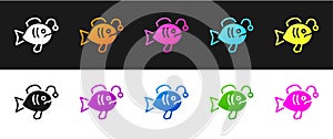 Set Tropical fish icon isolated on black and white background. Exotic fish. Vector