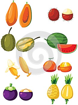 Set of tropical fruits