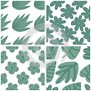 Set of tropical pattern, palm leaves seamless vector floral background