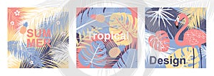 Set of tropical summer banner design on white background Vector illustration