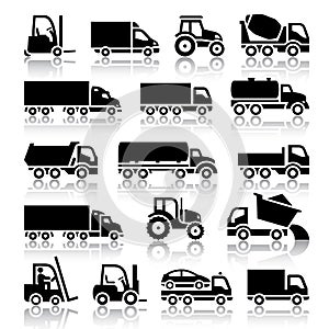 Set of truck black icons