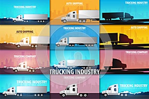 Set of Trucking Industry banners, Logistic and delivery. Semi truck. Vector Illustration. photo