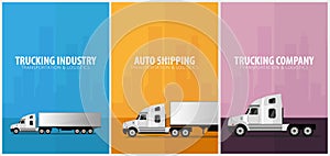 Set of Trucking Industry posters, Logistic and delivery. Semi truck. Vector Illustration.