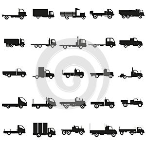 Set trucks black silhouette icons Vector.