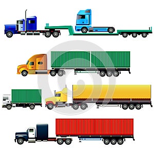 Set of trucks with trailers, vector illustration