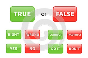 Set true or false sign button isolated on white background.