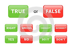 Set true or false sign button isolated on white background. photo