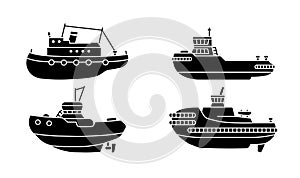 Set of tugboats. Collection of towboat ships in flat style photo