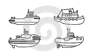 Set of tugboats. Collection of towboat ships in flat style photo