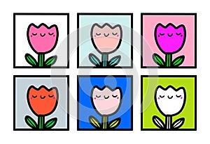 Set tulips hand drawn vector illustration icon symbol avatar in cartoon doodle style