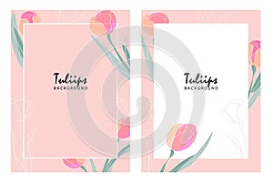 Set of tulips line arts banner