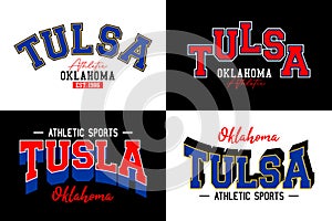 Set Tulsa Oklahoma vintage design typography printed t shirt vector illustration