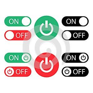 Set of turn on and off buttons. Vector illustration isolated on white background