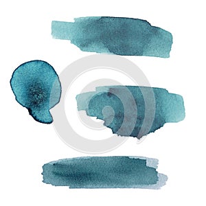 Set of turquoise colorful watercolor splash on white background. The color splashing in the paper.