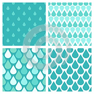 Set of turquoise vector water drops seamless patterns