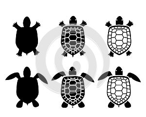 Set of turtle and tortoise icons,top view