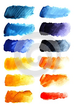 Set of twelve Abstract headline background. A shapeless oblong spot of yellow, red, orange, blue, purple color.