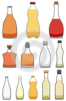 Set of twelve bottles with different beverages