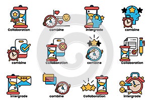 A set of twelve different clock faces, each with a different time displayed