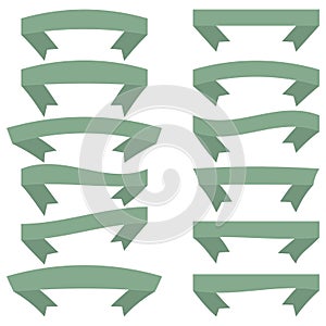 Set of twelve green ribbons and banners for web design