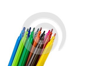 A set of twelve multi-colored markers isolated on a white background.