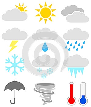Set of Twelve Weather-Themed Icons. photo