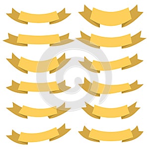 Set of twelve yellow ribbons and banners for web design