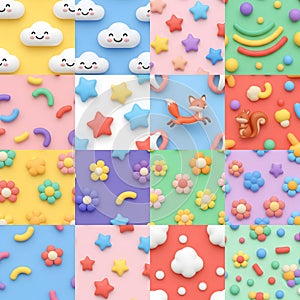 Set of twenty different cute seamless patterns