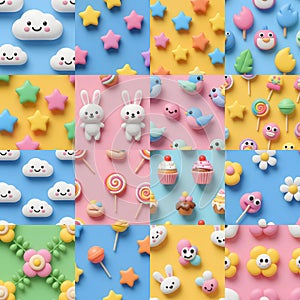 Set of twenty different cute seamless patterns