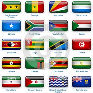 Set of twenty flags in button style. Africa three of three