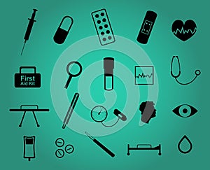 Set of twenty medical and health care simple icons