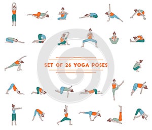 Set of twenty six yoga poses