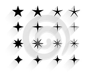 set of twinkle star symbol with shadow effect