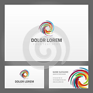 Set twisted smeared bright multicolored circle firework business card decorative design vector
