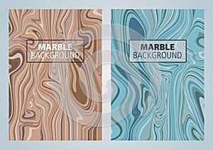 Set of two abstract vector marble background texture in blue and brown color. Can be used for flyer, cover, background, annual