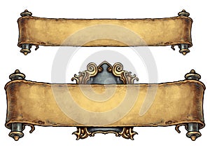 Set of two fantasy old paper scroll banners