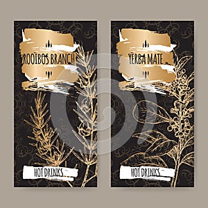 Set of two black labels with Rooibos aka Aspalathus linearis and Yerba mate photo