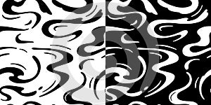 Set of Two Black and White Vector Seamless Patterns with Abstract Water Waves