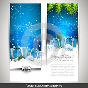 Set of two blue Christmas banners