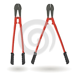 Set of two bolt cutters, Tools for cutting solid wire, isolated on white background, realistic illustration.