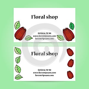 Set of two business cards for flower shop with flowers and leafs