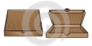 Set of two cardboard pizza boxes vector objects photo