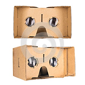 Set of two cardboard virtual reality glasses isolated on a white