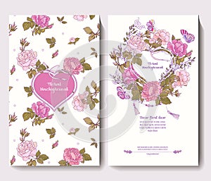 Set of two cards for wedding invitation birthday with rose