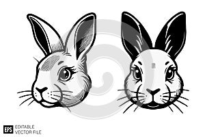 Cute Rabbit Head Vector Illustration Set