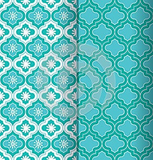 A set of two colorful green seamless Moroccan pattern tiles with decorative and floral design