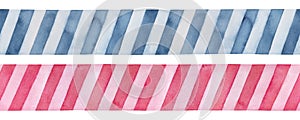 Set of two colorful seamless ribbons with diagonal stripe pattern.