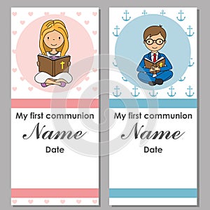 Set of two communion cards for a girl and a boy