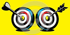 Set of two dart targets with arrow and dart. Vector color illustration