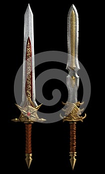 Set of two fantasy swords  on black background